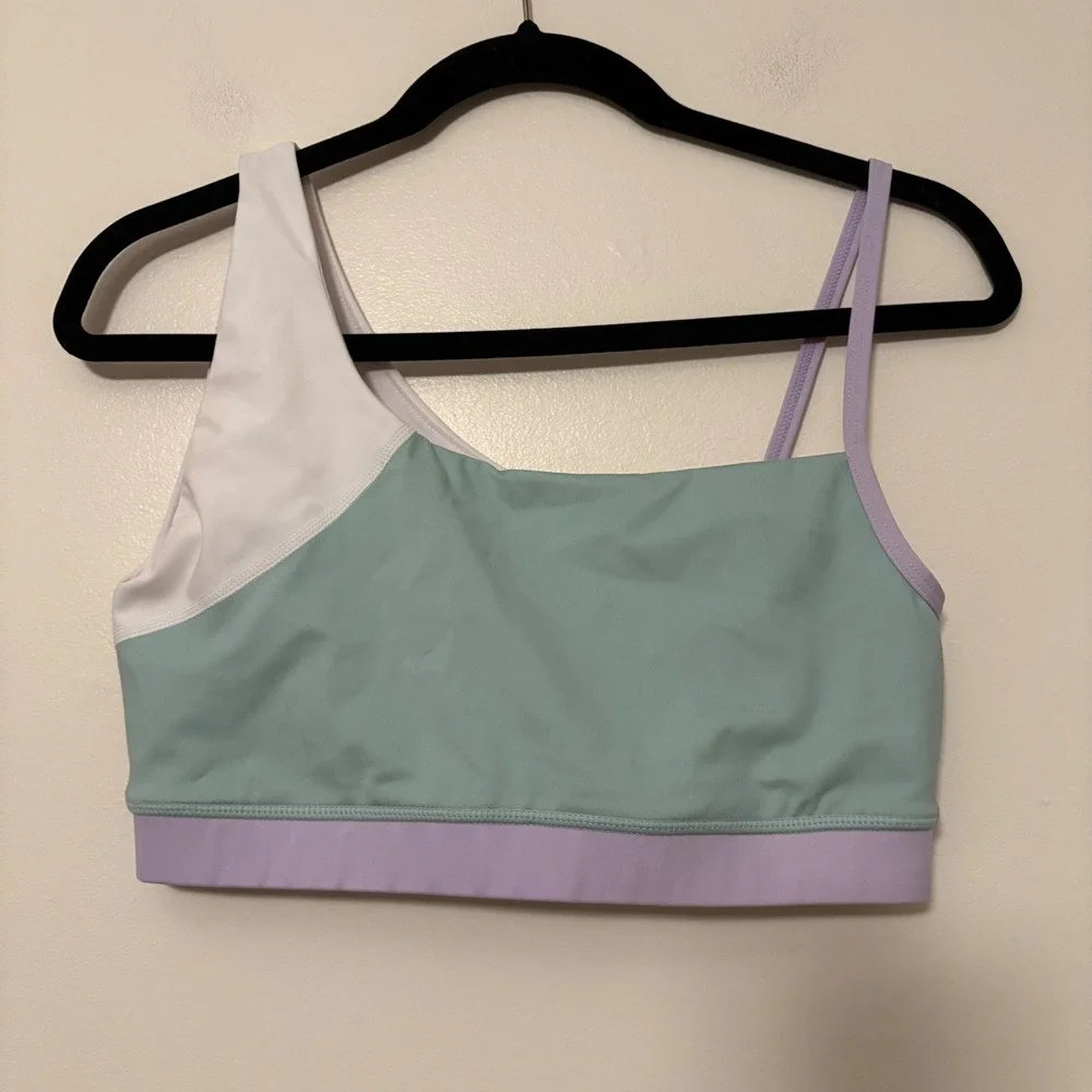 Kate‎ Spade New York One Shoulder Colorblock Sports Bra Mint Purple White M
